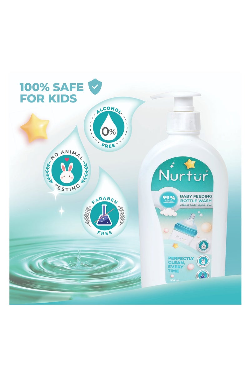 Nurtur Baby Bottle Liquid Cleanser 1000ml (2 x 500ml) Kills 99% Bacteria, Alcohol-Free, Paraben-Free, Multipurpose Liquid Cleanser Wash Safe for Bottles, Breast Pumps, Toys & Feeding Essentials - Image 2
